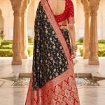 Susurrous Black Pure Zari Weaving Banarasi Silk Saree With Glamorous Blouse Piece