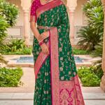 Pretty Green Pure Zari Weaving Banarasi Silk Saree With Whimsical Blouse Piece