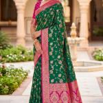 Pretty Green Pure Zari Weaving Banarasi Silk Saree With Whimsical Blouse Piece
