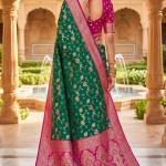 Pretty Green Pure Zari Weaving Banarasi Silk Saree With Whimsical Blouse Piece