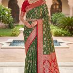 Exemplary Mehndi Pure Zari Weaving Banarasi Silk Saree With Alluring Blouse Piece