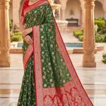 Exemplary Mehndi Pure Zari Weaving Banarasi Silk Saree With Alluring Blouse Piece