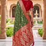 Exemplary Mehndi Pure Zari Weaving Banarasi Silk Saree With Alluring Blouse Piece