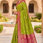 Flattering Parrot Pure Zari Weaving Banarasi Silk Saree With Groovy Blouse Piece