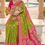 Flattering Parrot Pure Zari Weaving Banarasi Silk Saree With Groovy Blouse Piece