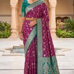 Scintilla Wine Pure Zari Weaving Banarasi Silk Saree With Gossamer Blouse Piece