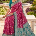 Scintilla Wine Pure Zari Weaving Banarasi Silk Saree With Gossamer Blouse Piece