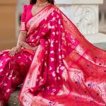 Glorious Dark Pink Soft Banarasi Silk Saree With Classic Blouse Piece