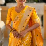 Opulent Yellow Soft Banarasi Silk Saree With Diaphanous Blouse Piece