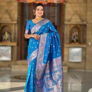 Palimpsest Firozi Soft Banarasi Silk Saree With Smashing Blouse Piece