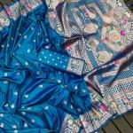 Palimpsest Firozi Soft Banarasi Silk Saree With Smashing Blouse Piece