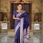 Panache Navy Blue Soft Banarasi Silk Saree With Rhapsodic Blouse Piece