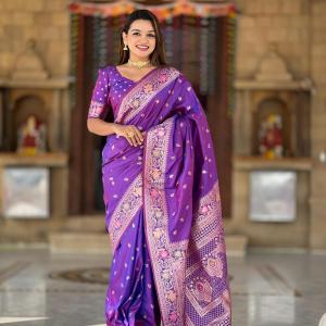 Nebula Purple Soft Banarasi Silk Saree With Scrupulous Blouse Piece