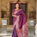 Sonorous Wine Soft Banarasi Silk Saree With Nectarous Blouse Piece