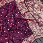 Sonorous Wine Soft Banarasi Silk Saree With Nectarous Blouse Piece