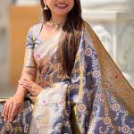 Staring Grey Soft Banarasi Silk Saree With Blooming Blouse Piece