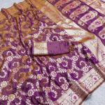 Mesmeric Purple Soft Banarasi Silk Saree With Ideal Blouse Piece