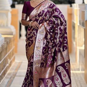 Surreptitious Wine Soft Banarasi Silk Saree With Engaging Blouse Piece
