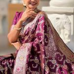 Surreptitious Wine Soft Banarasi Silk Saree With Engaging Blouse Piece