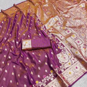 Lovely Purple Soft Banarasi Silk Saree With Alluring Blouse Piece