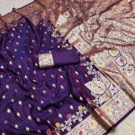 Desuetude Royal Purple Soft Banarasi Silk Saree With Precious Blouse Piece