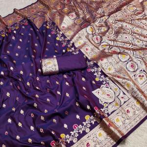 Desuetude Royal Purple Soft Banarasi Silk Saree With Precious Blouse Piece