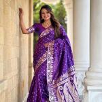 Felicitous Purple Soft Banarasi Silk Saree With Stunning Blouse Piece