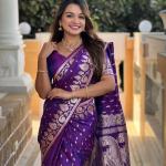 Felicitous Purple Soft Banarasi Silk Saree With Stunning Blouse Piece