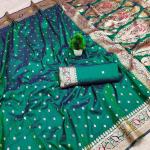 Staggering Green Soft Banarasi Silk Saree With Gratifying Blouse Piece