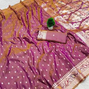 Entrancing Lavender Soft Banarasi Silk Saree With Nebula Blouse Piece