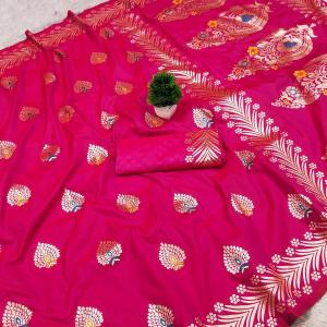 Pretty Dark Pink Soft Banarasi Silk Saree With Zephyr Blouse Piece