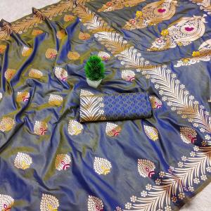 Phenomenal Grey Soft Banarasi Silk Saree With Desuetude Blouse Piece