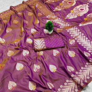 Gorgeous Purple Soft Banarasi Silk Saree With Unequalled Blouse Piece