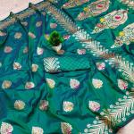 Splendiferous Rama Soft Banarasi Silk Saree With Stylish Blouse Piece