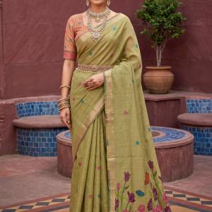 Lassitude Green Pure Munga Cotton Silk Saree With Stunning Blouse Piece