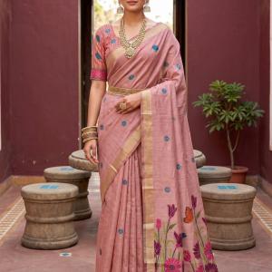 Innovative Pink Pure Munga Cotton Silk Saree With Extraordinary Blouse Piece