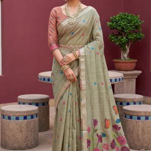 Invaluable Pista Pure Munga Cotton Silk Saree With Fugacious Blouse Piece
