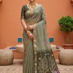 Effulgent Grey Pure Munga Cotton Silk Saree With Unequalled Blouse Piece