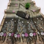 Effulgent Grey Pure Munga Cotton Silk Saree With Unequalled Blouse Piece