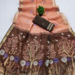 Exquisite Peach Pure Munga Cotton Silk Saree With Demanding Blouse Piece