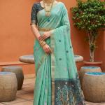 Glamorous Sea Green Pure Munga Cotton Silk Saree With Epiphany Blouse Piece