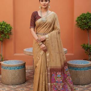 Quintessential Beige Pure Munga Cotton Silk Saree With Snazzy Blouse Piece