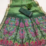 Prettiest Green Pure Munga Cotton Silk Saree With Verdant Blouse Piece