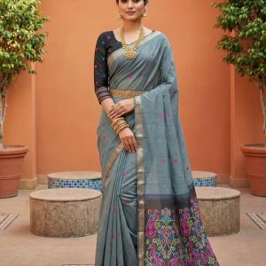 Glorious Grey Pure Munga Cotton Silk Saree With Classy Blouse Piece