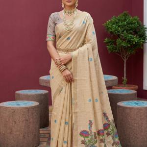 Nebula Beige Pure Munga Cotton Silk Saree With Splendorous Blouse Piece