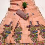 Divine Peach Pure Munga Cotton Silk Saree With Innovative Blouse Piece