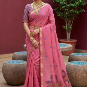 Ineffable Pink Pure Munga Cotton Silk Saree With Tremendous Blouse Piece