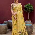 Gossamer Yellow Pure Munga Cotton Silk Saree With Lustrous Blouse Piece