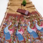 Prodigal Beige Pure Munga Cotton Silk Saree With Majesty Blouse Piece