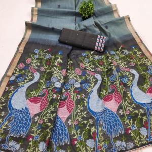 Groovy Grey Pure Munga Cotton Silk Saree With Fantabulous Blouse Piece